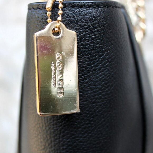Coach Black Pebbled Leather Chain Tote Bag 57107 Turnlock Gold Hardware Dust Bag - Picture 8 of 16
